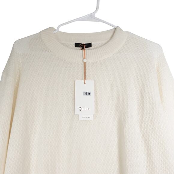 New Quince Women’s Baby-Alpaca Wool Diamond Stitch Crew Ivory Medium 3915 - Picture 2 of 9